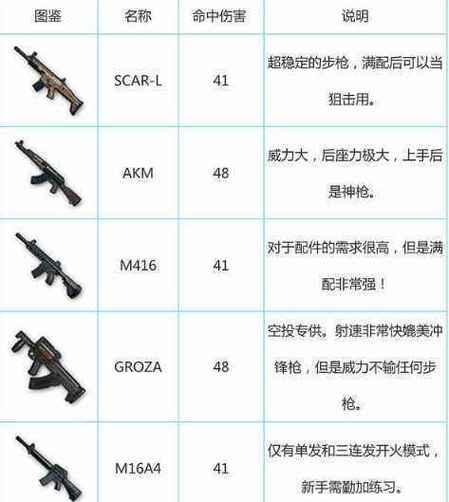 绝地求生全武器一览表