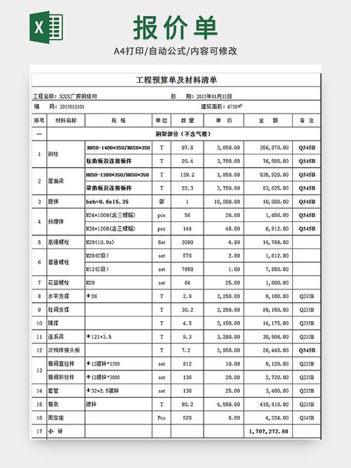 材料明细表格模板