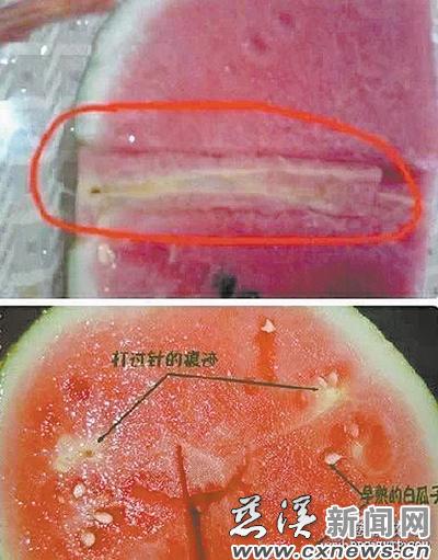 西瓜有白色结块物体
