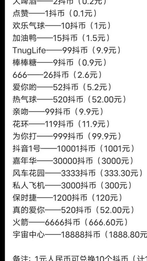 10万抖音币是多少钱
