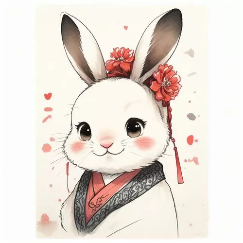 画一个兔子古风少女